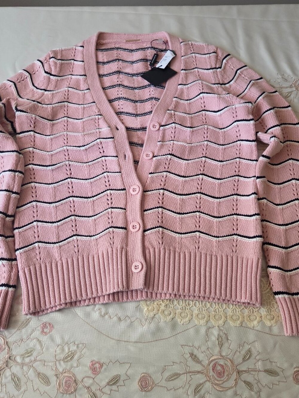 NWT Elie Tahari Pink Striped Cardigan